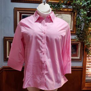 Foxcroft pink button down shirt, 3/4 sleeve 18